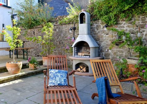 The patio & barbecue area at The House of Black and White, Great Torrington