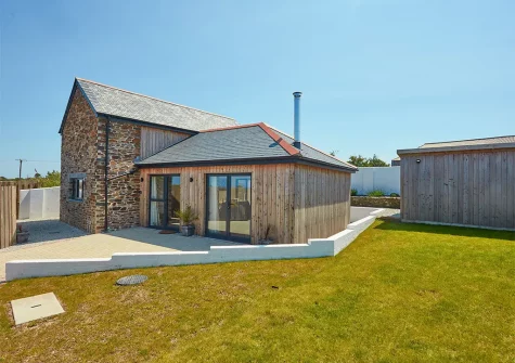 The front patio at The Larches, Presingoll Barns, St Agnes