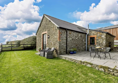 The patio & garden at The Linney, Firebeacon Farm, Edistone