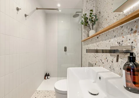 Bedroom #1 en-suite shower room at The Lobster Pot, Hayle