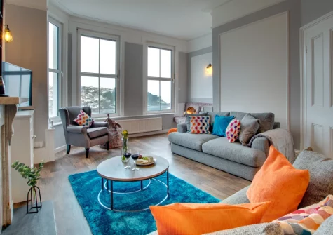 The living area at The Lodge at Kylgenna, Fowey