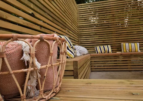 The decked terrace & outdoor sitting area at The Lodge at The Linhay, North Tamerton