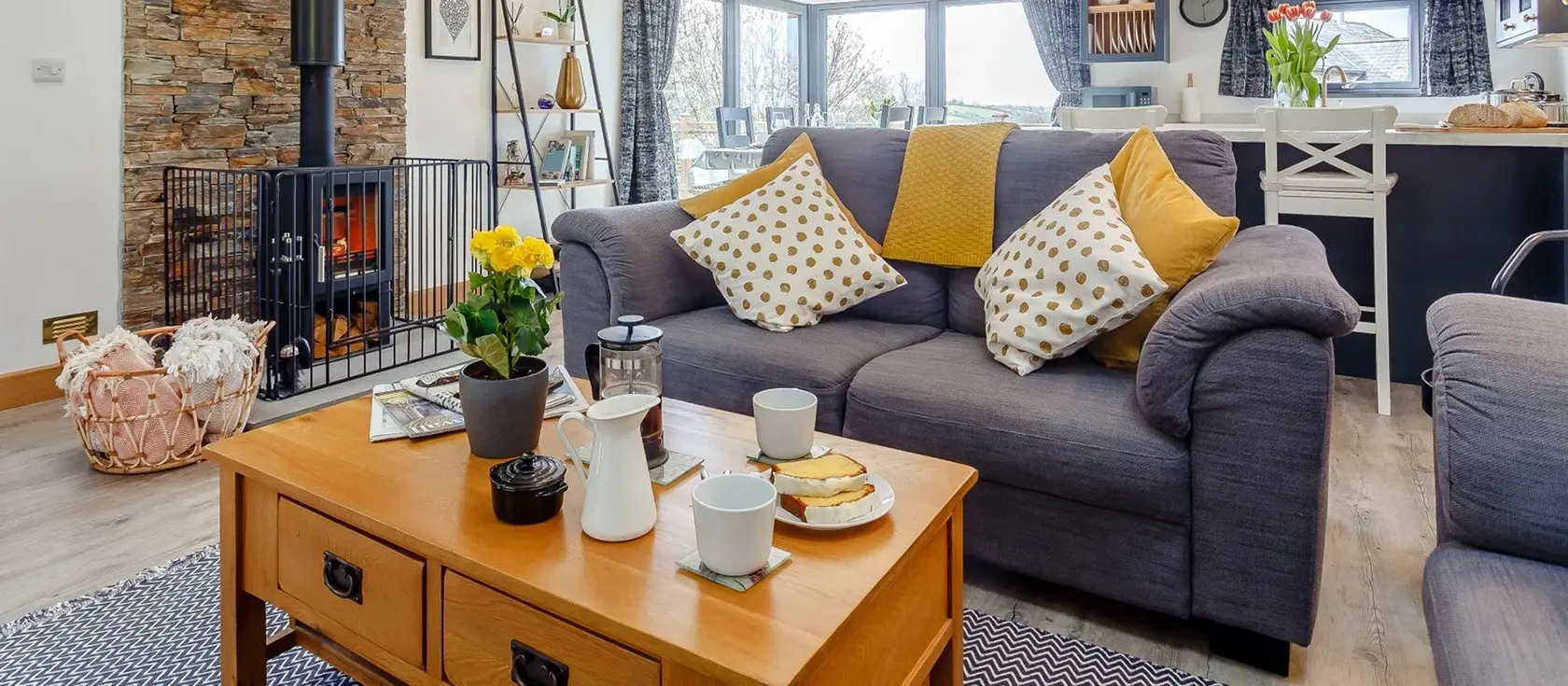 The Lodge at The Linhay, North Tamerton is a luxurious 2-bedroom converted barn featuring soaring vaulted ceilings, 10 acres of private grounds with lakeside setting, and perfect access to explore Devon & Cornwall's finest attractions and beaches.