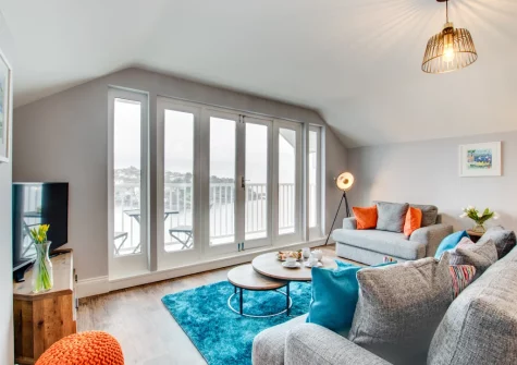 The living area at The Loft at Kylgenna, Fowey