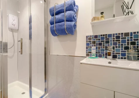 The shower room at The Loft at Trenode, Widegates