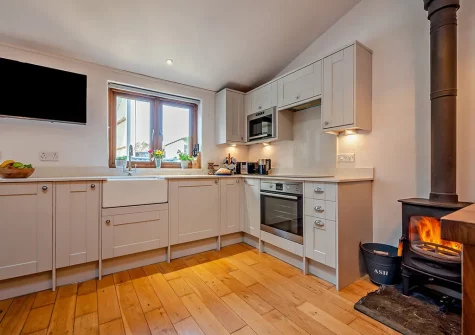 The kitchen at The Loggin, Trebudannon