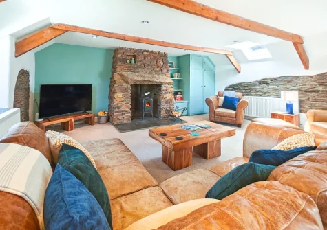 The living room at The Long Barn, St Ervan