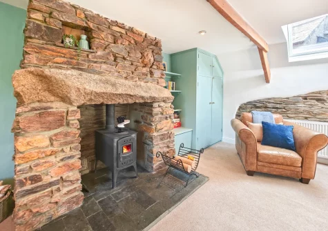 The living room at The Long Barn, St Ervan