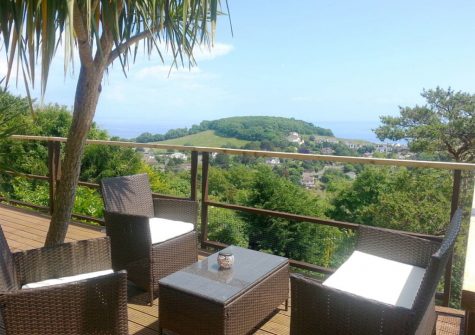 The decked terrace at The Lookout, Moorings Apartments, Torquay