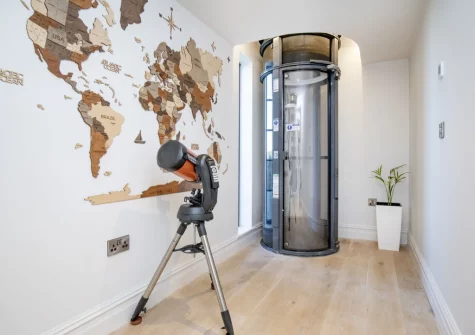 Take the pneumatic vacuum lift to all floors, as an alternate to the stairs