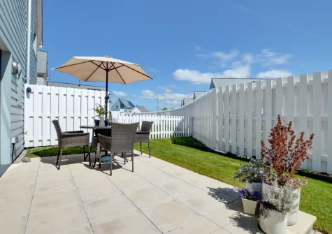 The patio, alfresco dining area & garden at The Lookout, Westward Ho!