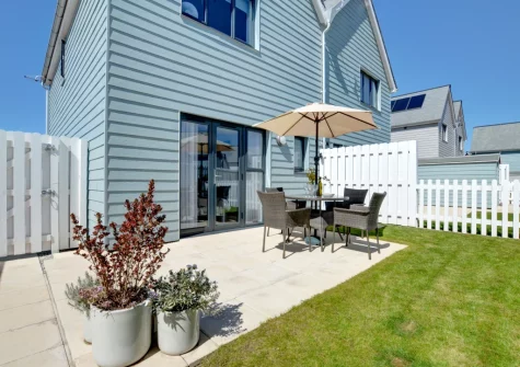 The patio, alfresco dining area & garden at The Lookout, Westward Ho!