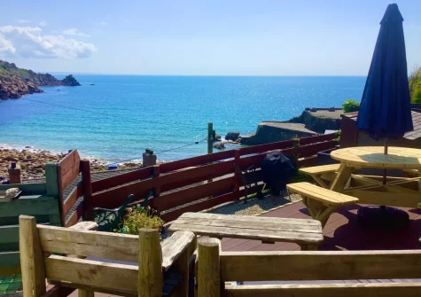The decked terrace & alfresco dining area at The Magazine, Lamorna