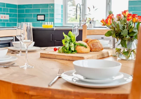 The kitchen & dining area at The Martyn Rooms, Morwenstow