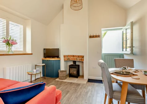 The living & dining area at The Meeting Room, Beer