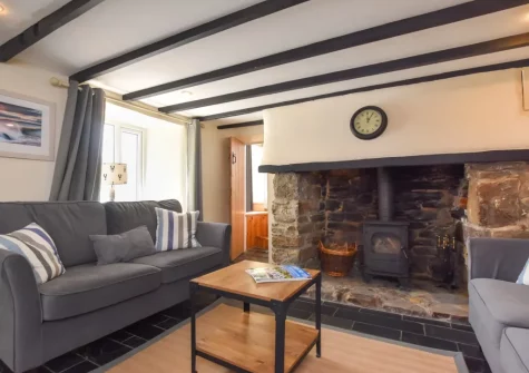 The living room at The Nook, Northcott Mouth
