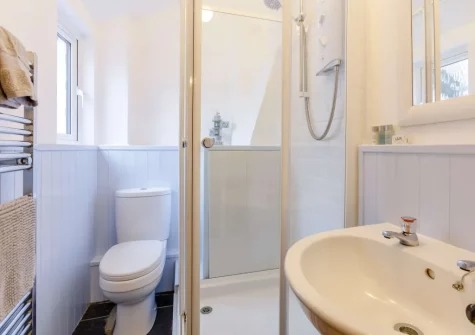 The shower room at The Nook, Northcott Mouth