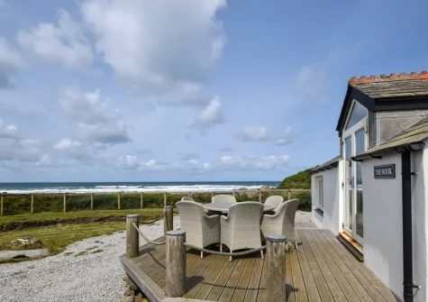 The decked patio & alfresco dining area at The Nook, Northcott Mouth