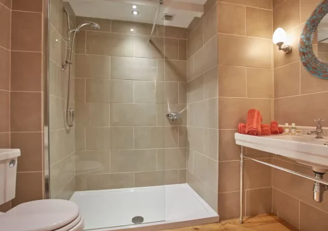 The en-suite shower room at The North Wing at Trevigue, Crackington Haven