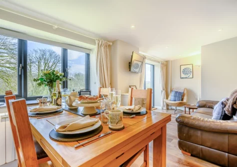 The living & dining area at The Old Cattle Shed, Altarnun