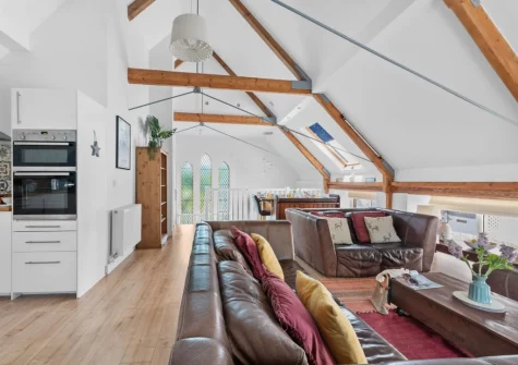 The living area & kitchen at The Old Chapel, Brixham