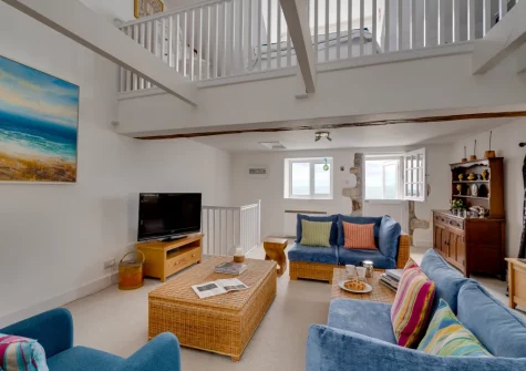 The living room at The Old Cowshed, Marazion