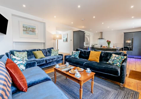 The living area at The Old Library, Fowey