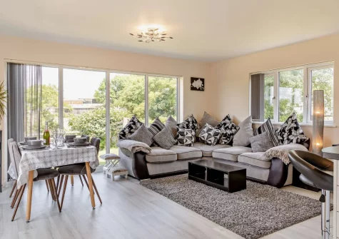 The living & dining area at The Old Shippon, Virginstow