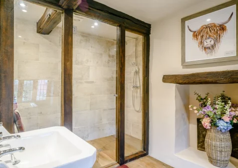 The shower room at The Old Stables at Stafford Barton, Dolton