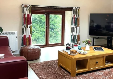 The Owl Barn at Lower Langaton Farm, Chittlehampton is a beautiful barn conversion on a working farm, featuring a private hot tub with Exmoor views, possible barn owl sightings via nest camera, and a dedicated dog exercise field nearby.
