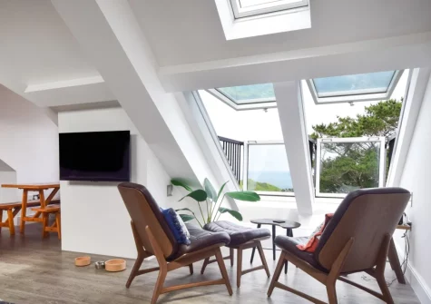 The living area at The Penthouse Larkrise, Mortehoe