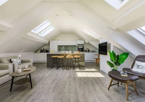 The living area at The Penthouse Larkrise, Mortehoe