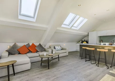 The living area at The Penthouse Larkrise, Mortehoe