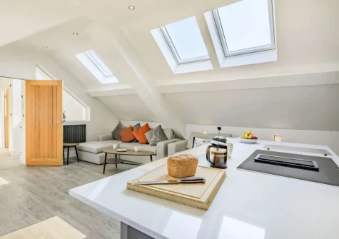 The living area & kitchen at The Penthouse Larkrise, Mortehoe