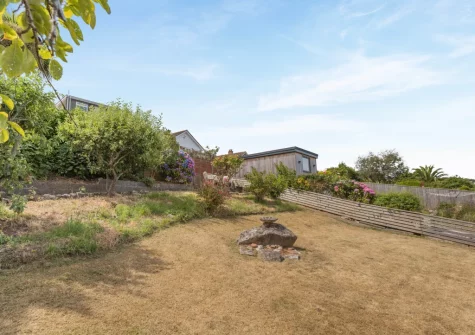 The tiered garden at The Pink Beach Bungalow, Paignton