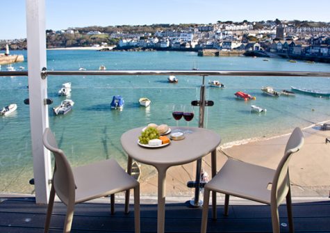 The balcony with views across the harbour @ The Poop Deck, 3 Harbour House, St Ives