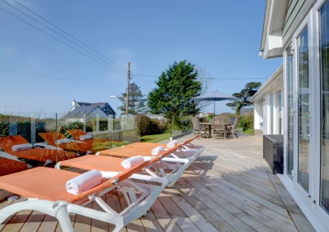 The decked patio & outdoor sitting area at The Reeds, Croyde