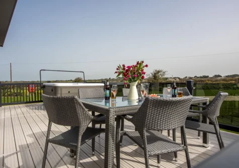The decked patio & alfresco dining area at The Retreat, Newperran Heights, Goonhavern