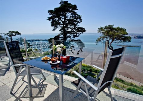 The terrace at The Riviera Mansion, Torquay offers superb marina, beach & sea views!