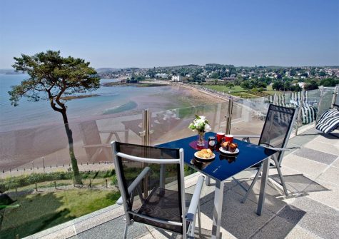The terrace at The Riviera Mansion, Torquay offers superb marina, beach & sea views!
