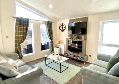 The living area at The Rose Lodge, Fenny Bridges