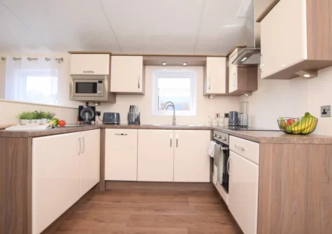 The kitchen at The Rose Lodge, Fenny Bridges