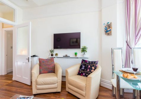 The open-plan living area at The Seahorse, 1 Harbour Lights, Brixham
