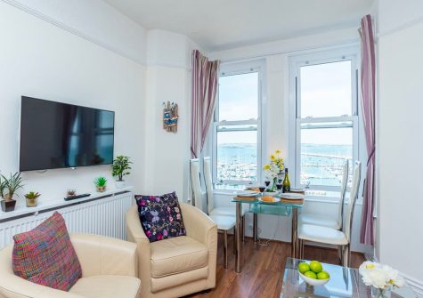 The open-plan dining area at The Seahorse, 1 Harbour Lights, Brixham