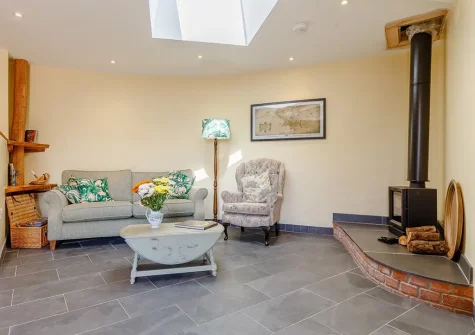 The living area at The Secret Burrow, Abbotsham
