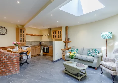 The living area at The Secret Burrow, Abbotsham