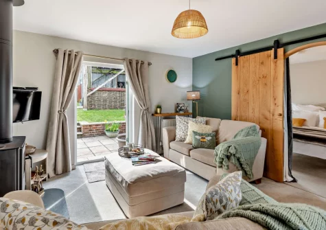 The living area at The Shippon, Hembury Gate Farm, Sheepwash