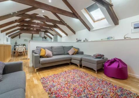 The living area at The Shires at Presingoll Barns, St Agnes