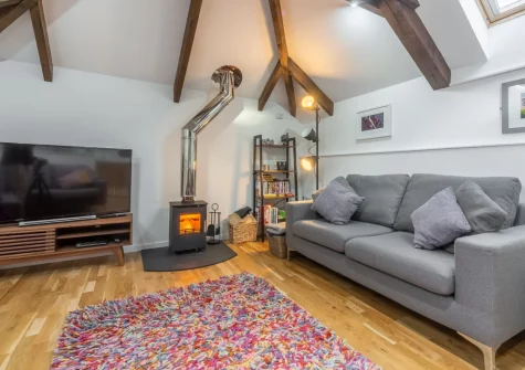 The living area at The Shires at Presingoll Barns, St Agnes
