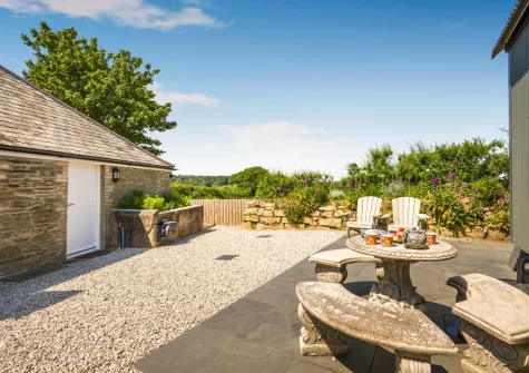 The patio, alfresco dining & outdoor sitting area at The Smithy, Feock